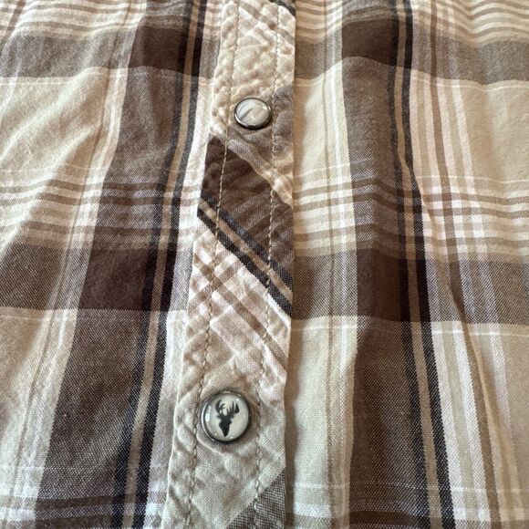 Roebuck & Co Mens XXL Western Snap Shirt 100% Cotton Long Sleeve Brown Plaid - Picture 4 of 8